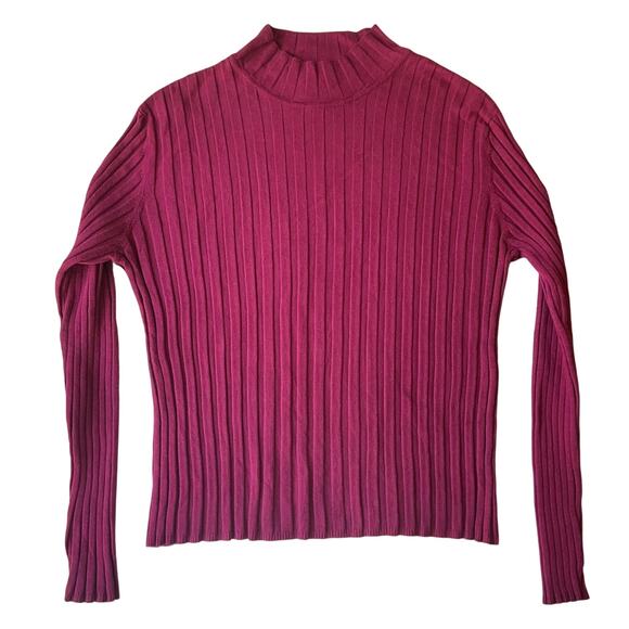 Talbots Women Sweatshirt XL Magenta Rayon Long Sleeve Mock Neck - Picture 1 of 8